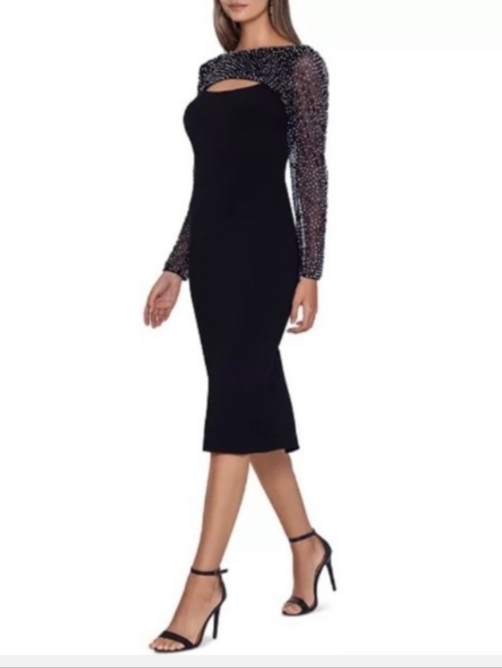 8 Betsy & Adam Black Embellished Mesh Top Dress